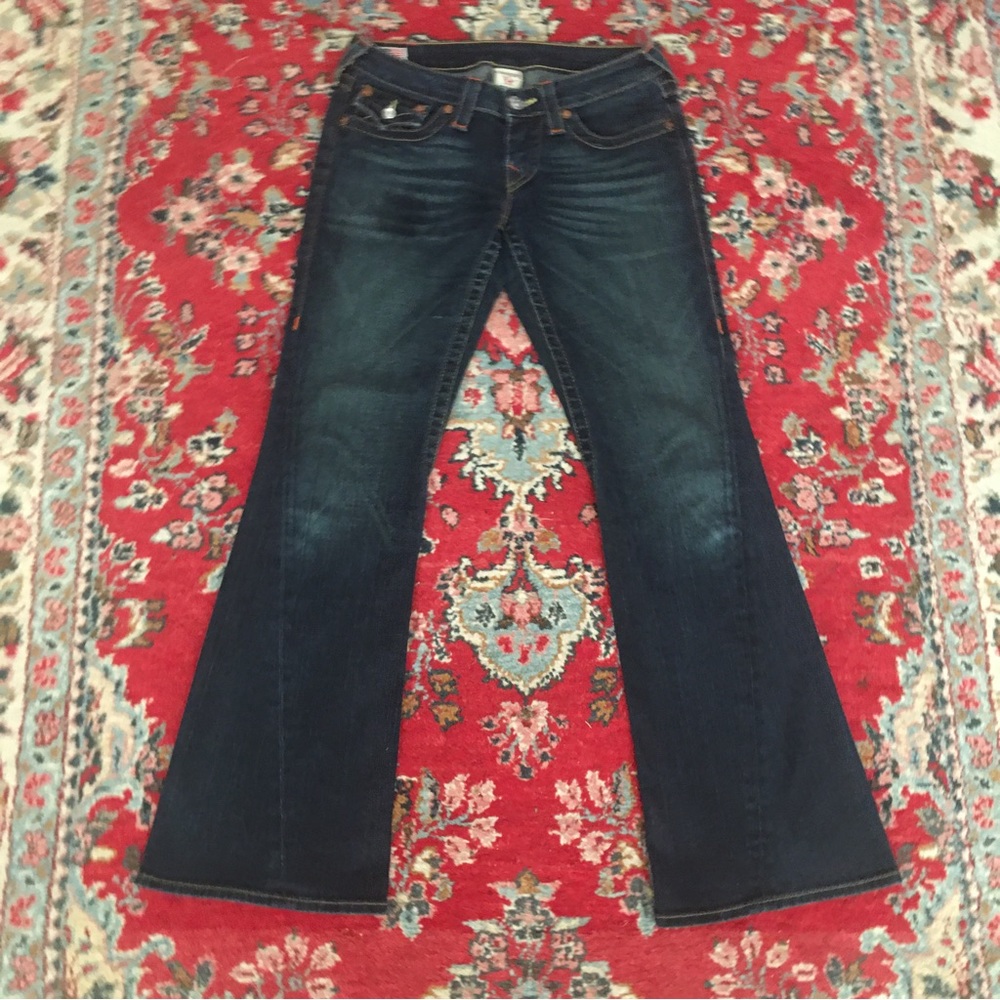 True Religion Joey Twisted Seam Flap Pocket Flare Womens Jeans 30/31